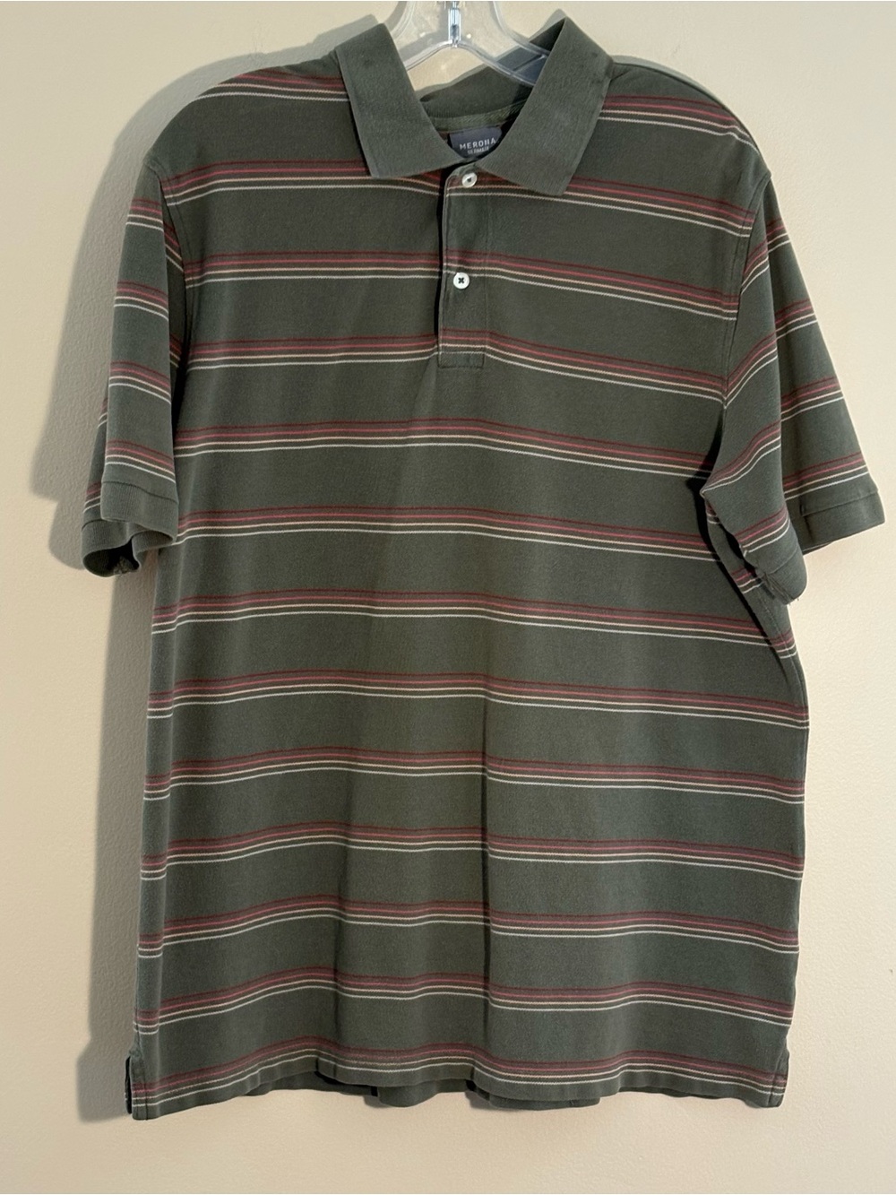 Merona Men’s Striped Polo Shirt Olive Green Size-L